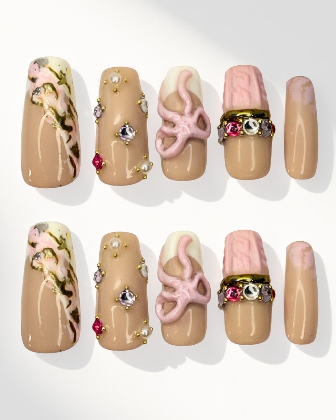 Champagne Ribbon Bijou | Press-On Nails