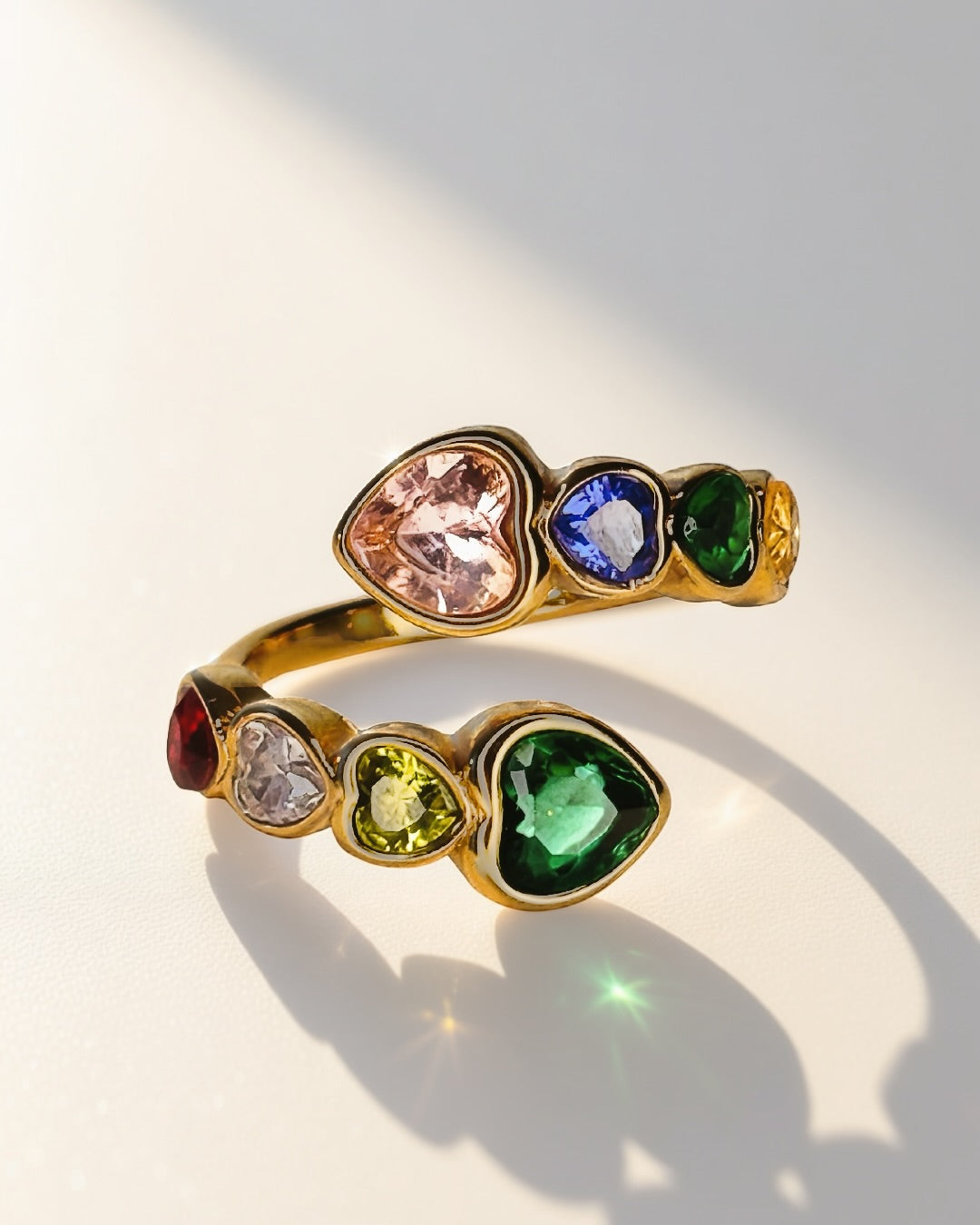 Prism Hearts Wrap Ring -18K Gold Plated Stainless Steel (Waterproof, Non-Tarnish)