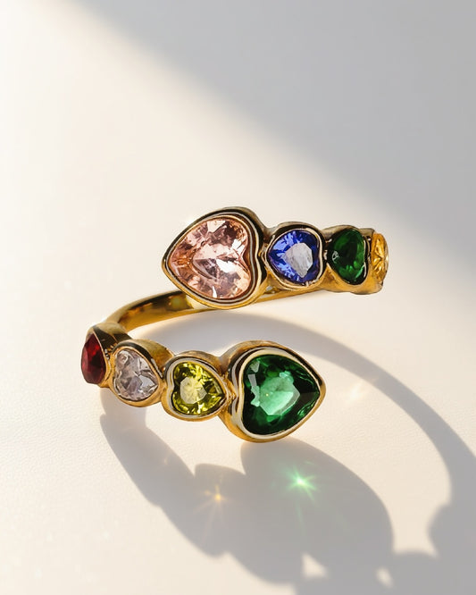 Prism Hearts Wrap Ring -18K Gold Plated Stainless Steel (Waterproof, Non-Tarnish)