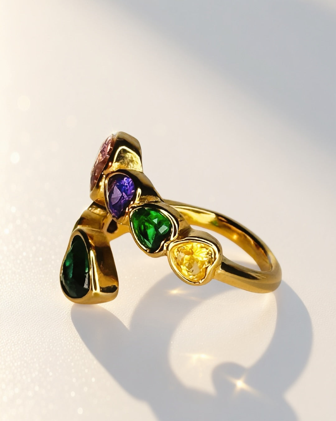 Prism Hearts Wrap Ring -18K Gold Plated Stainless Steel (Waterproof, Non-Tarnish)