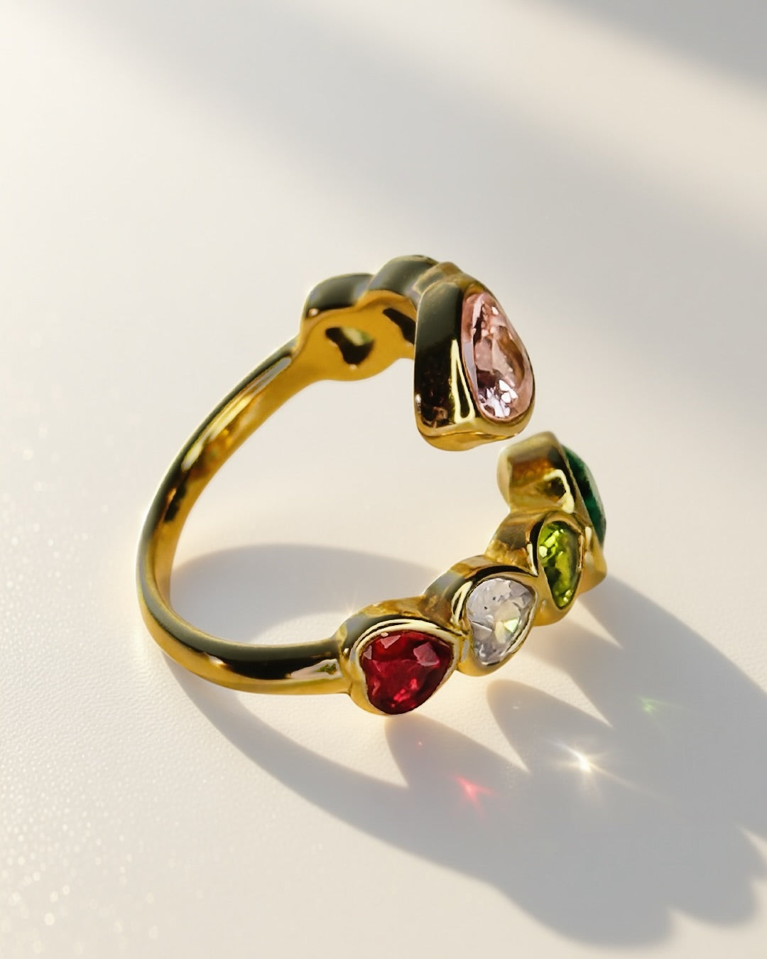 Prism Hearts Wrap Ring -18K Gold Plated Stainless Steel (Waterproof, Non-Tarnish)