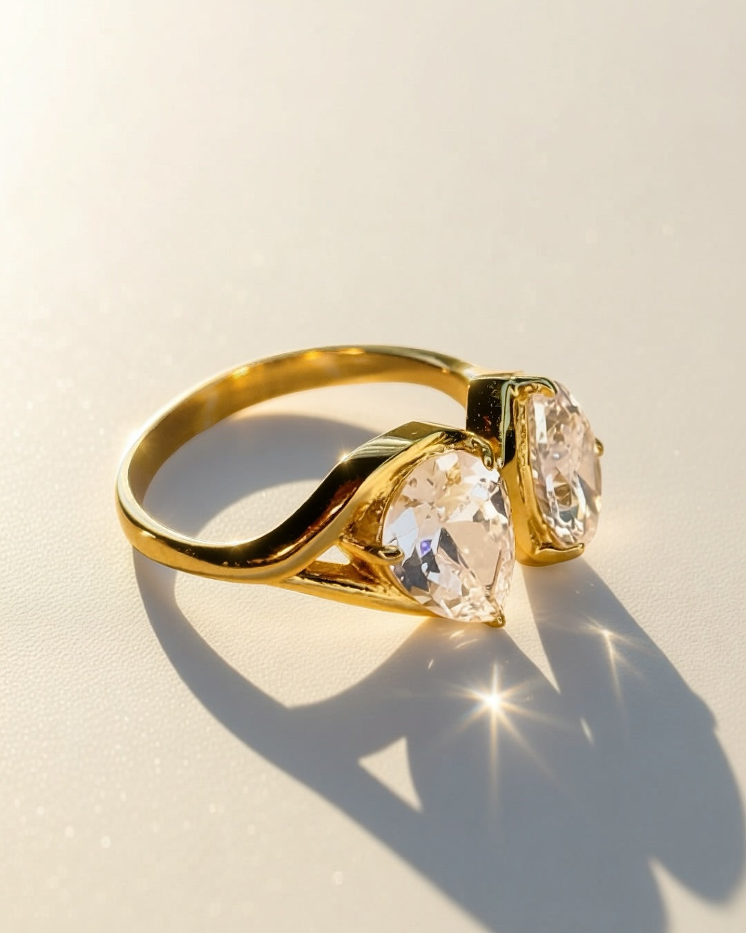 Twin Teardrop Ring -18K Gold Plated Stainless Steel (Waterproof, Non-Tarnish)