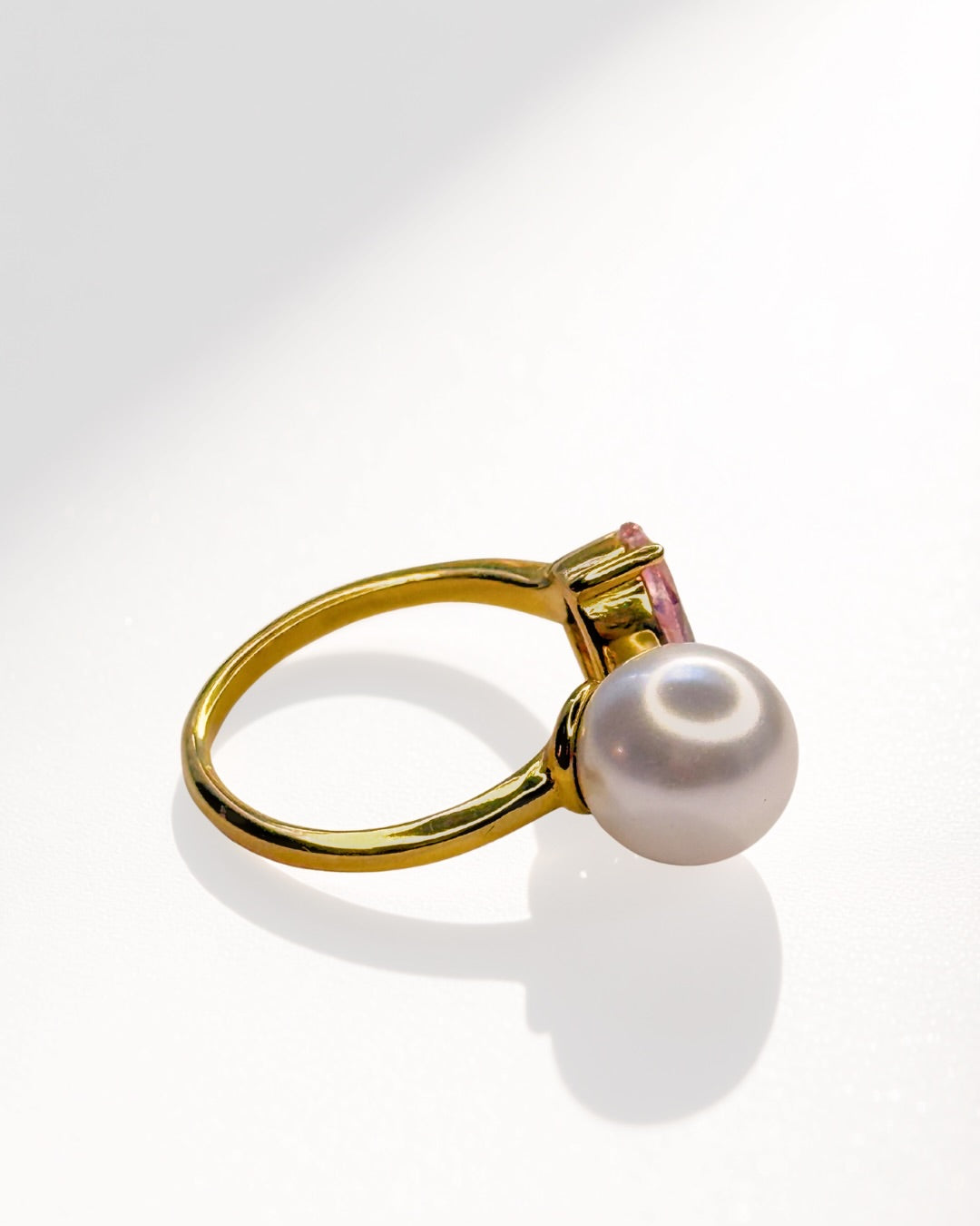Rosé Pearl Duo Ring -18K Gold Plated Stainless Steel (Waterproof, Non-Tarnish)