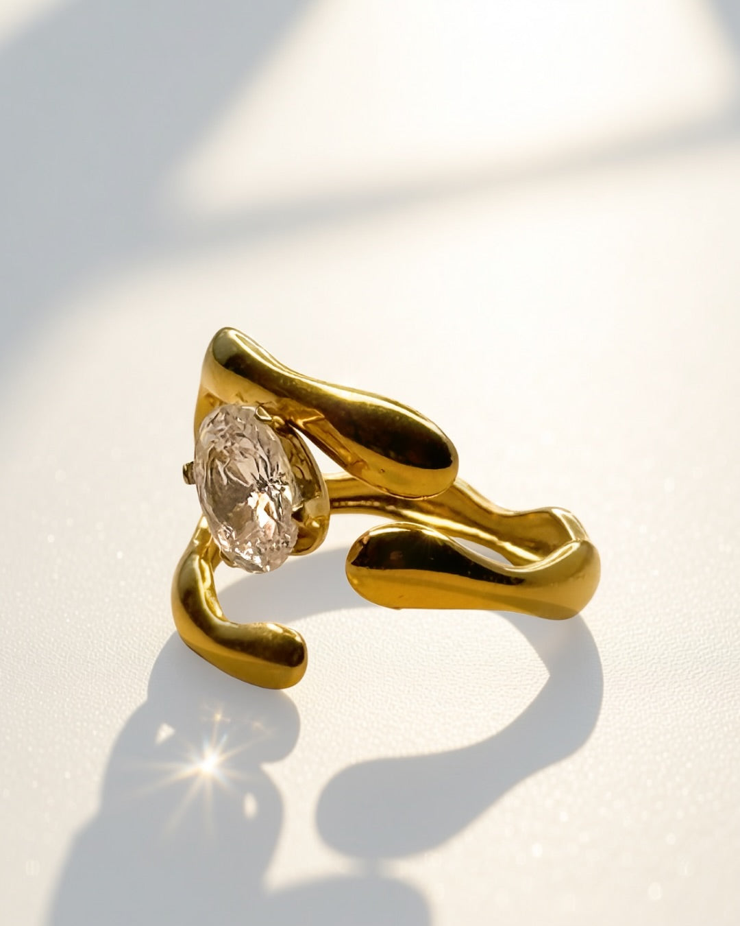 Ripple Solitaire Ring -18K Gold Plated Stainless Steel (Waterproof, Non-Tarnish)