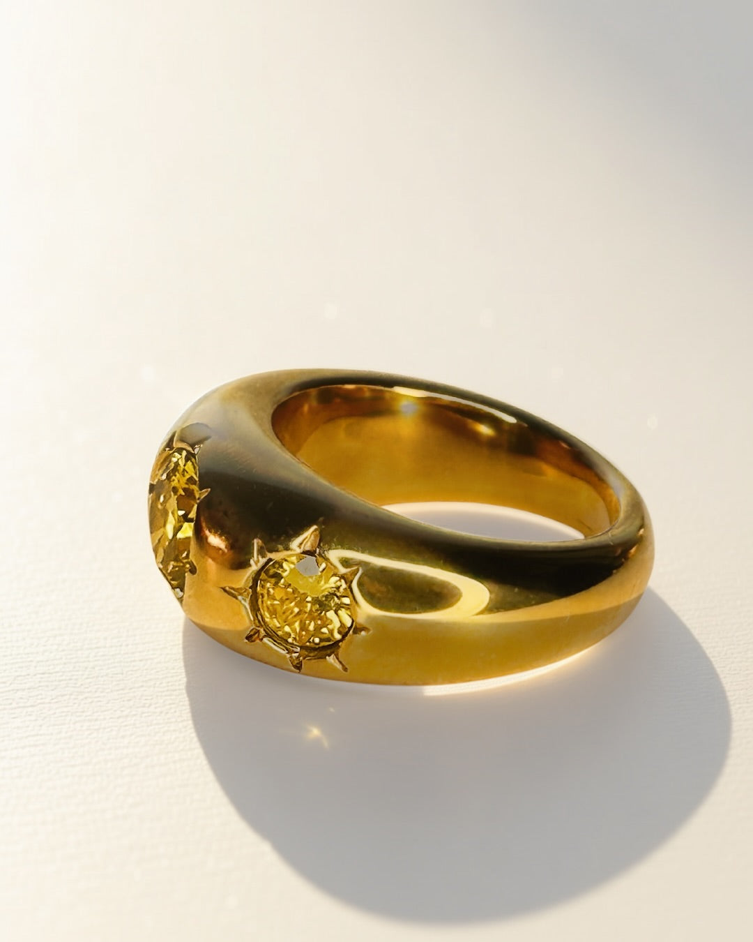 Yellow Trinity Dome Ring -18K Gold Plated Stainless Steel (Waterproof, Non-Tarnish)