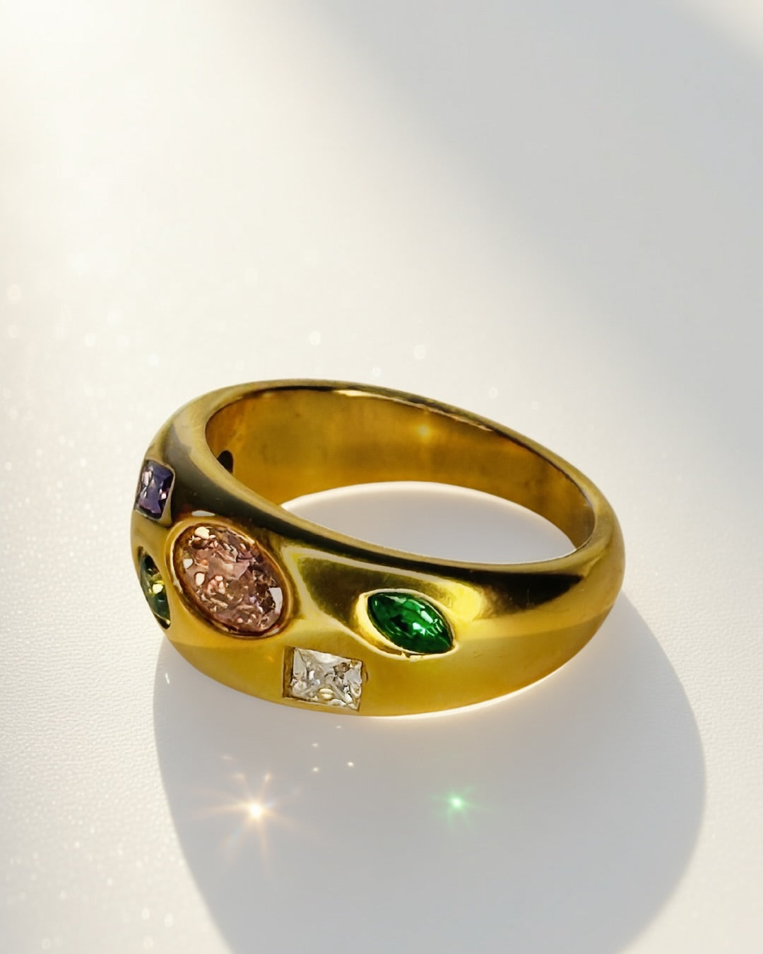 Mosaic Gem Ring -18K Gold Plated Stainless Steel (Waterproof, Non-Tarnish)