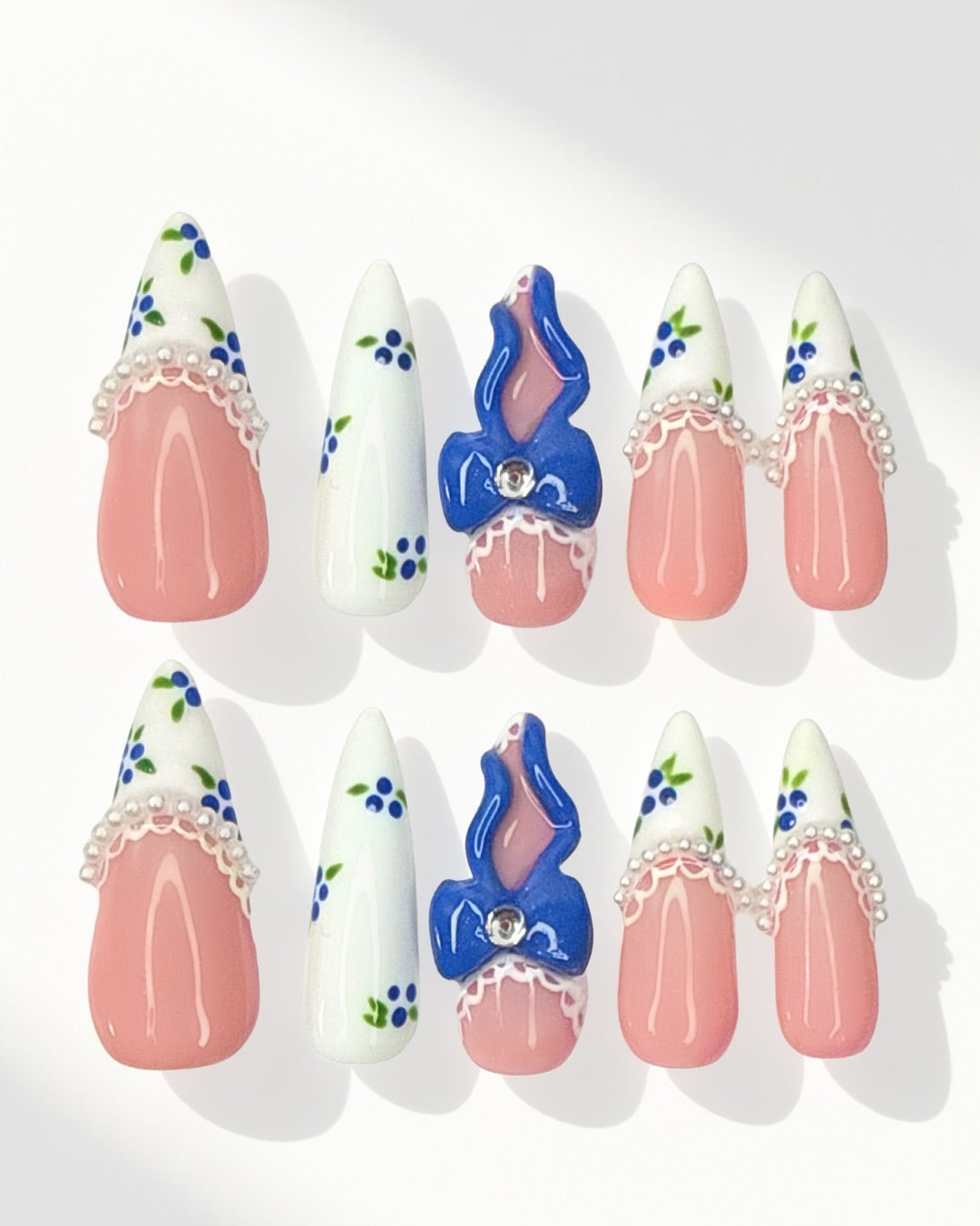 Blueberry Lace Bow | Press-On Nails