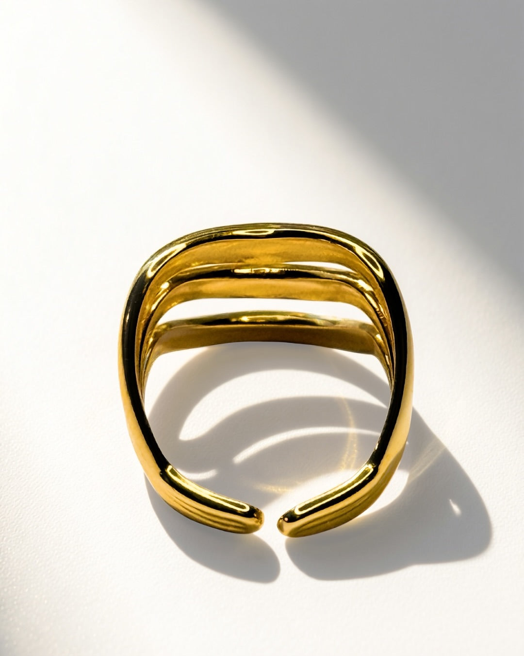 Triple Wave Cuff Ring -18K Gold Plated Stainless Steel (Waterproof, Non-Tarnish)