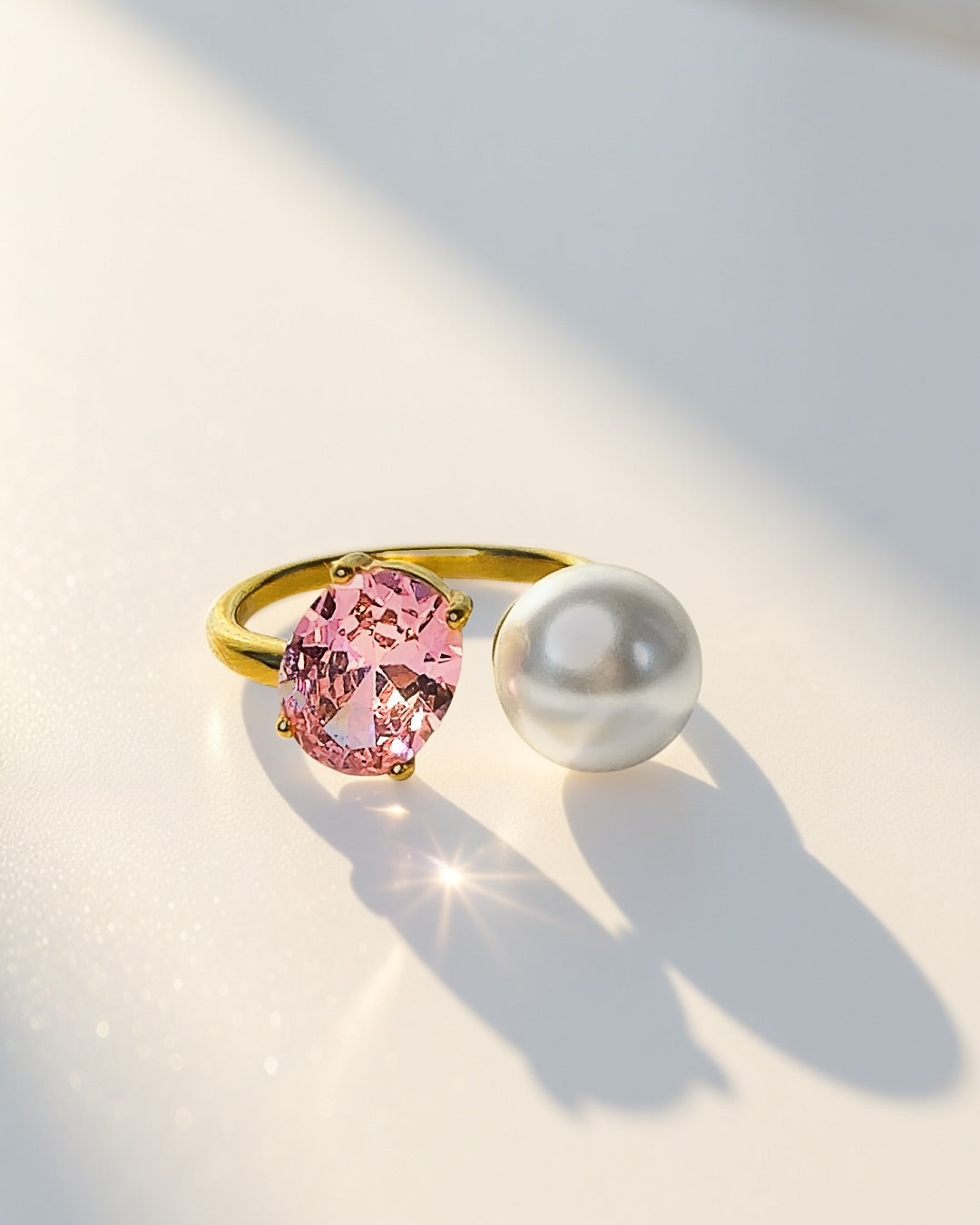 Rosé Pearl Duo Ring -18K Gold Plated Stainless Steel (Waterproof, Non-Tarnish)
