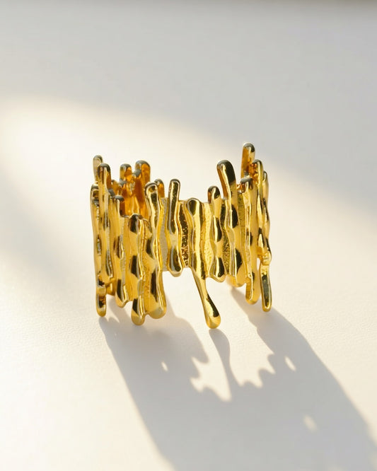 Molten Crown Ring -18K Gold Plated Stainless Steel (Waterproof, Non-Tarnish)