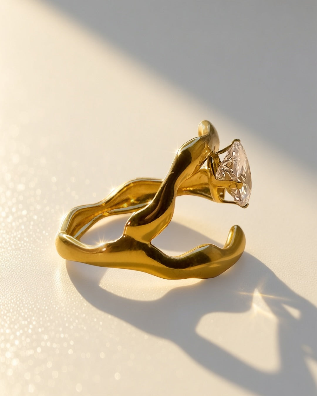 Ripple Solitaire Ring -18K Gold Plated Stainless Steel (Waterproof, Non-Tarnish)