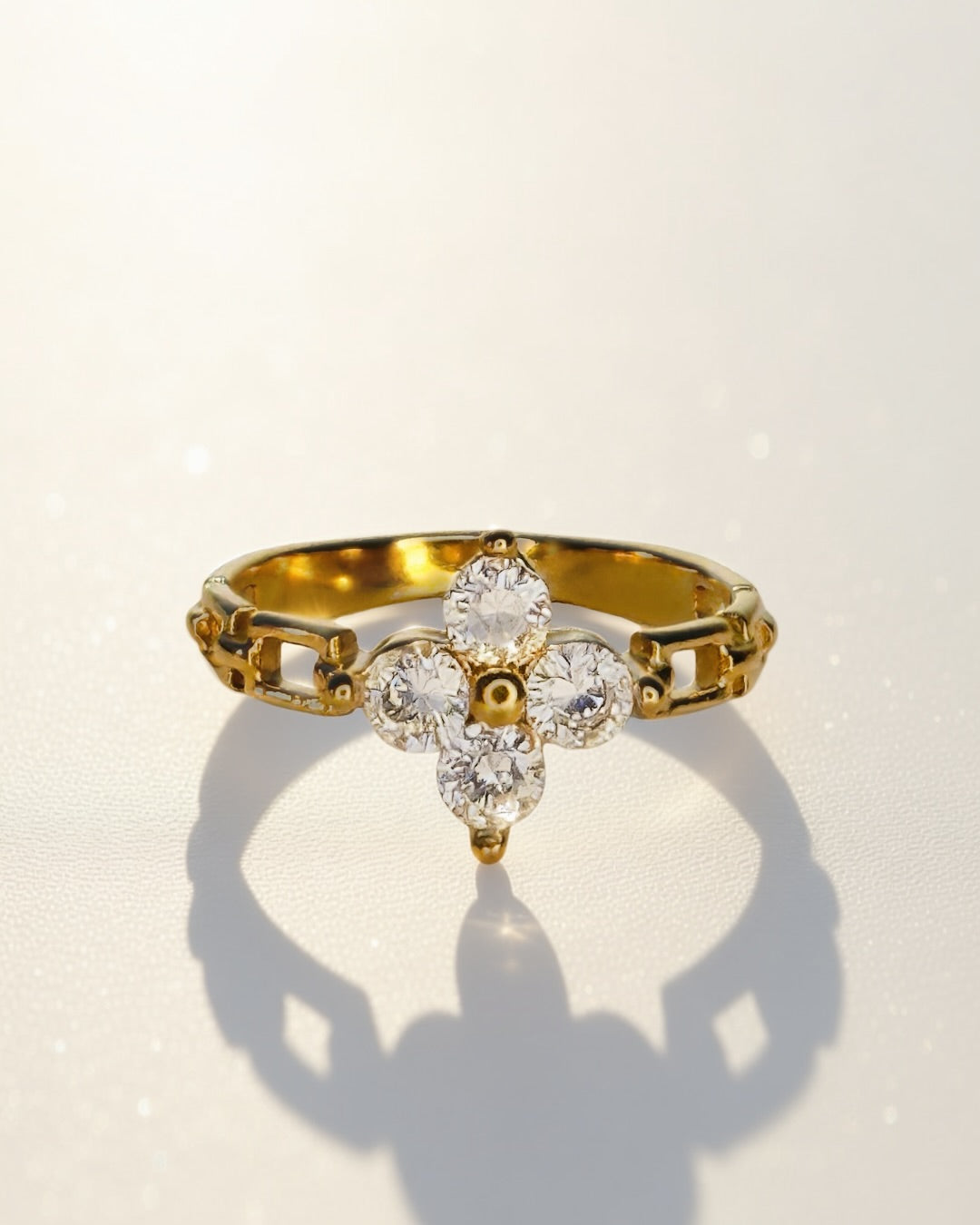 White Starlit Blossom Ring -18K Gold Plated Stainless Steel (Waterproof, Non-Tarnish)