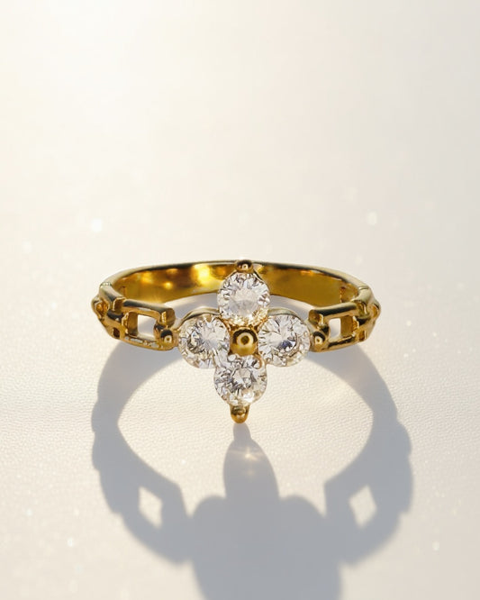 White Starlit Blossom Ring -18K Gold Plated Stainless Steel (Waterproof, Non-Tarnish)