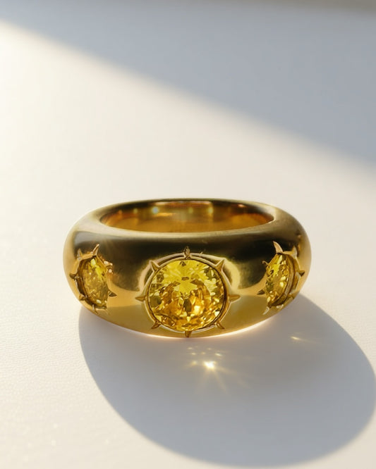 Yellow Trinity Dome Ring -18K Gold Plated Stainless Steel (Waterproof, Non-Tarnish)