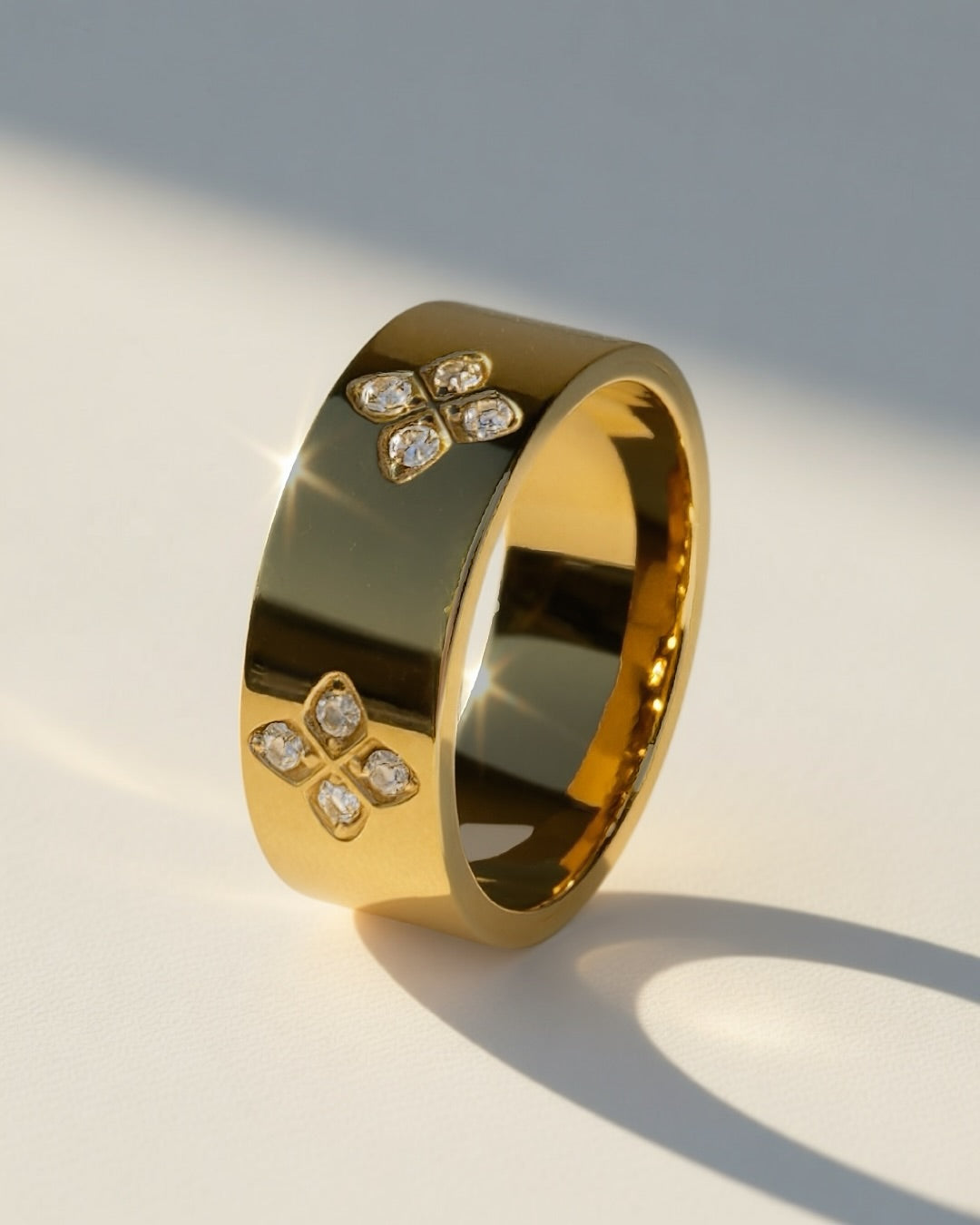 Clover Gleam Ring -18K Gold Plated Stainless Steel (Waterproof, Non-Tarnish)