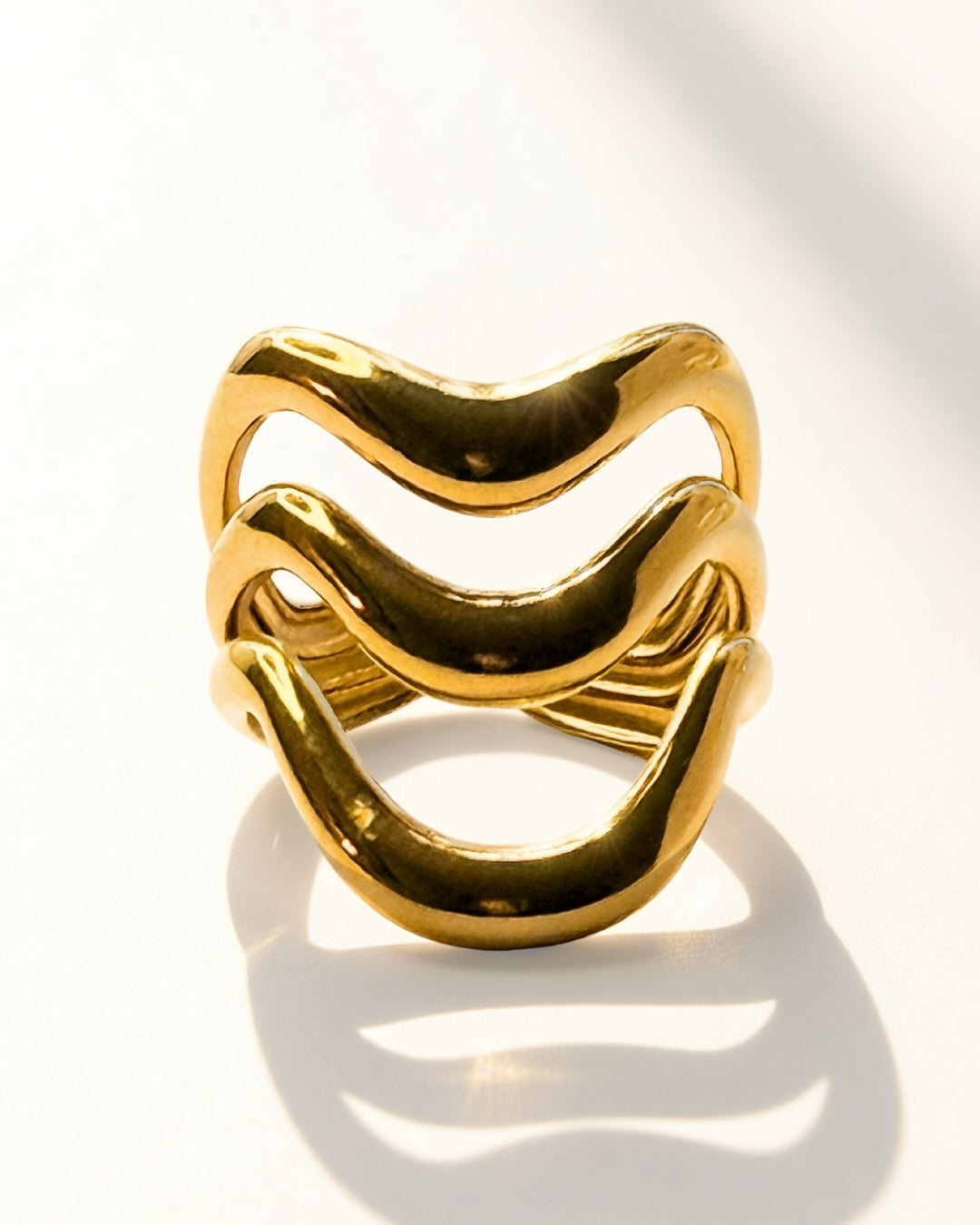 Triple Wave Cuff Ring -18K Gold Plated Stainless Steel (Waterproof, Non-Tarnish)