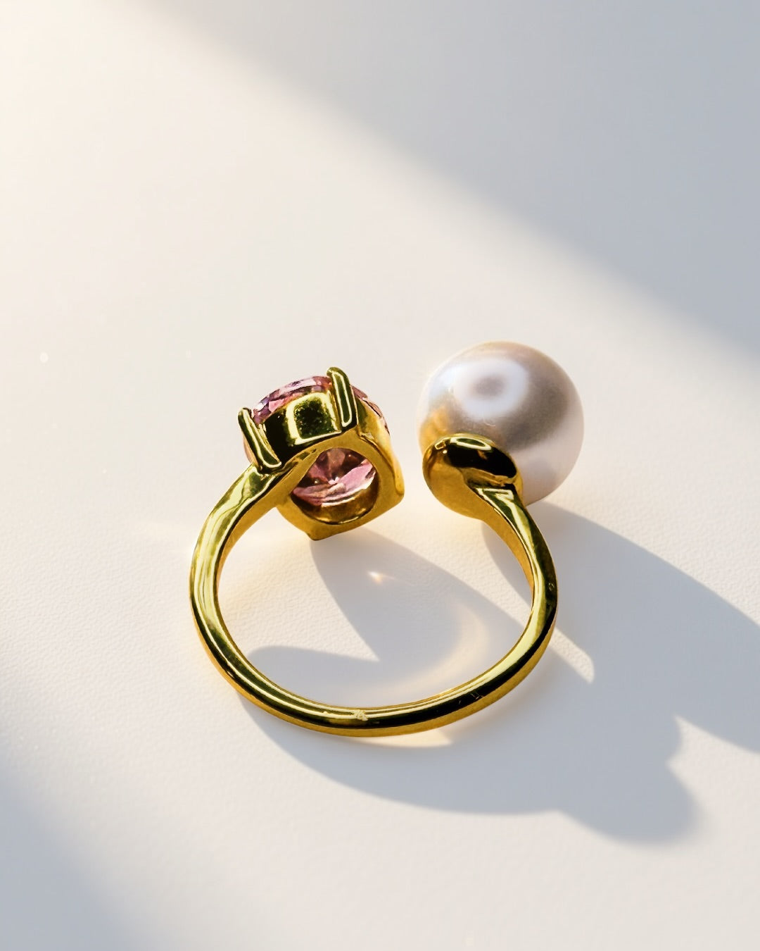 Rosé Pearl Duo Ring -18K Gold Plated Stainless Steel (Waterproof, Non-Tarnish)