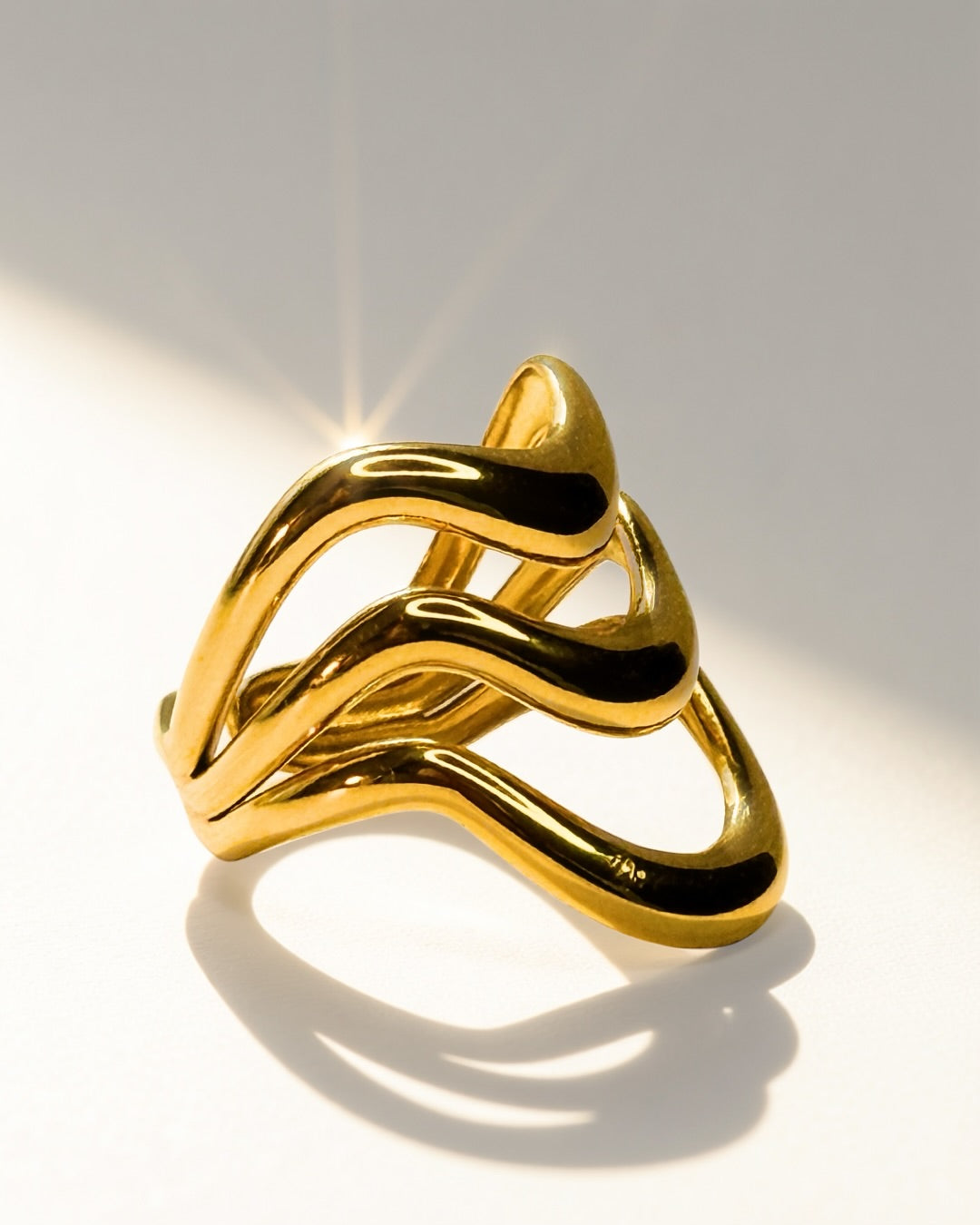 Triple Wave Cuff Ring -18K Gold Plated Stainless Steel (Waterproof, Non-Tarnish)