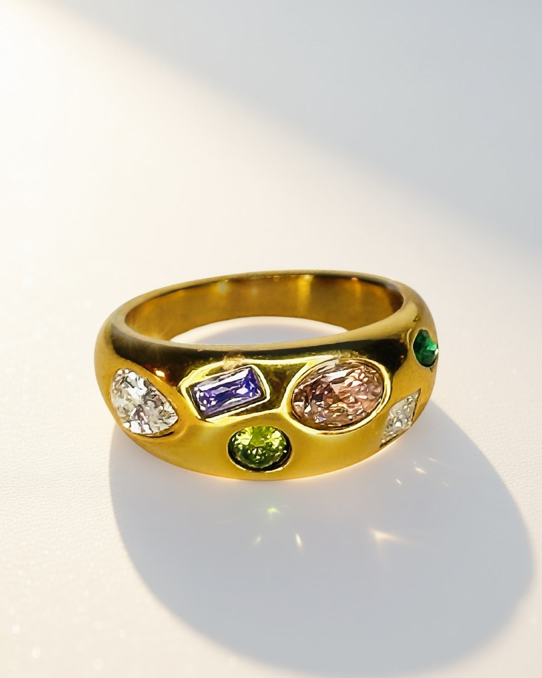 Mosaic Gem Ring -18K Gold Plated Stainless Steel (Waterproof, Non-Tarnish)