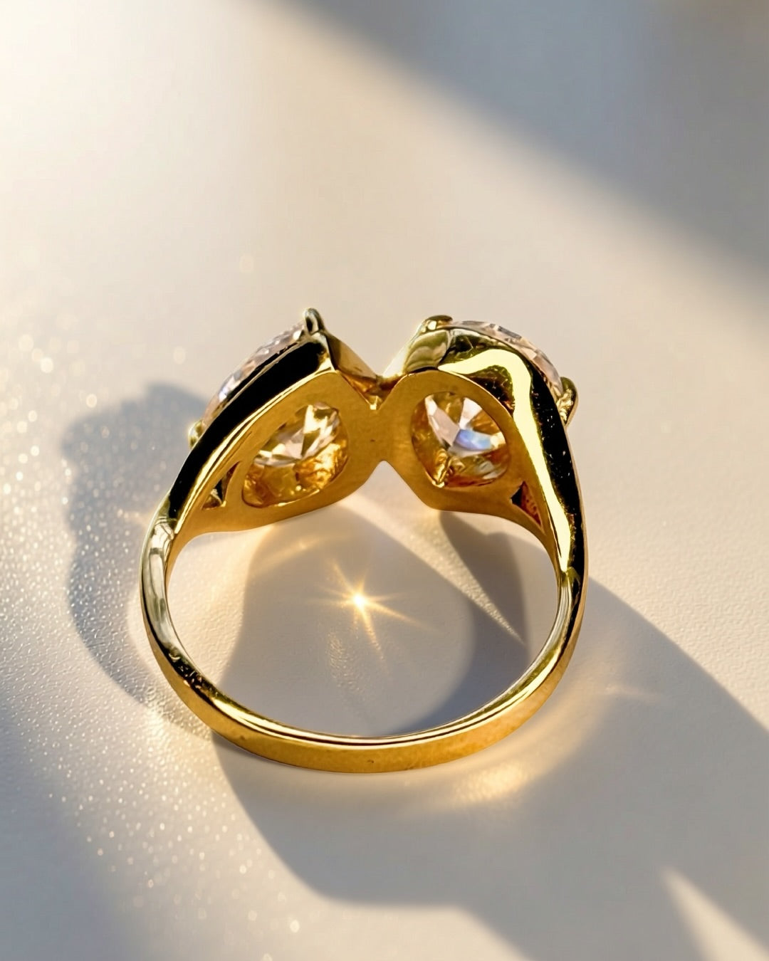 Twin Teardrop Ring -18K Gold Plated Stainless Steel (Waterproof, Non-Tarnish)